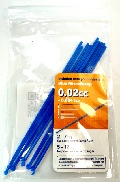 Disposable Antistatic Blue Polypropylene Micro Sample Transfer Scoops, 2-12 mg Capacity